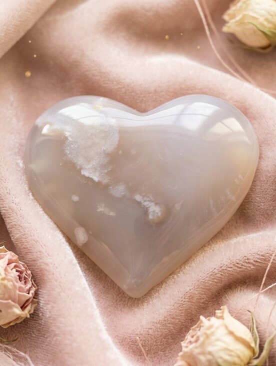 Other - Polished Heart Stone - Flower Agate Crystal